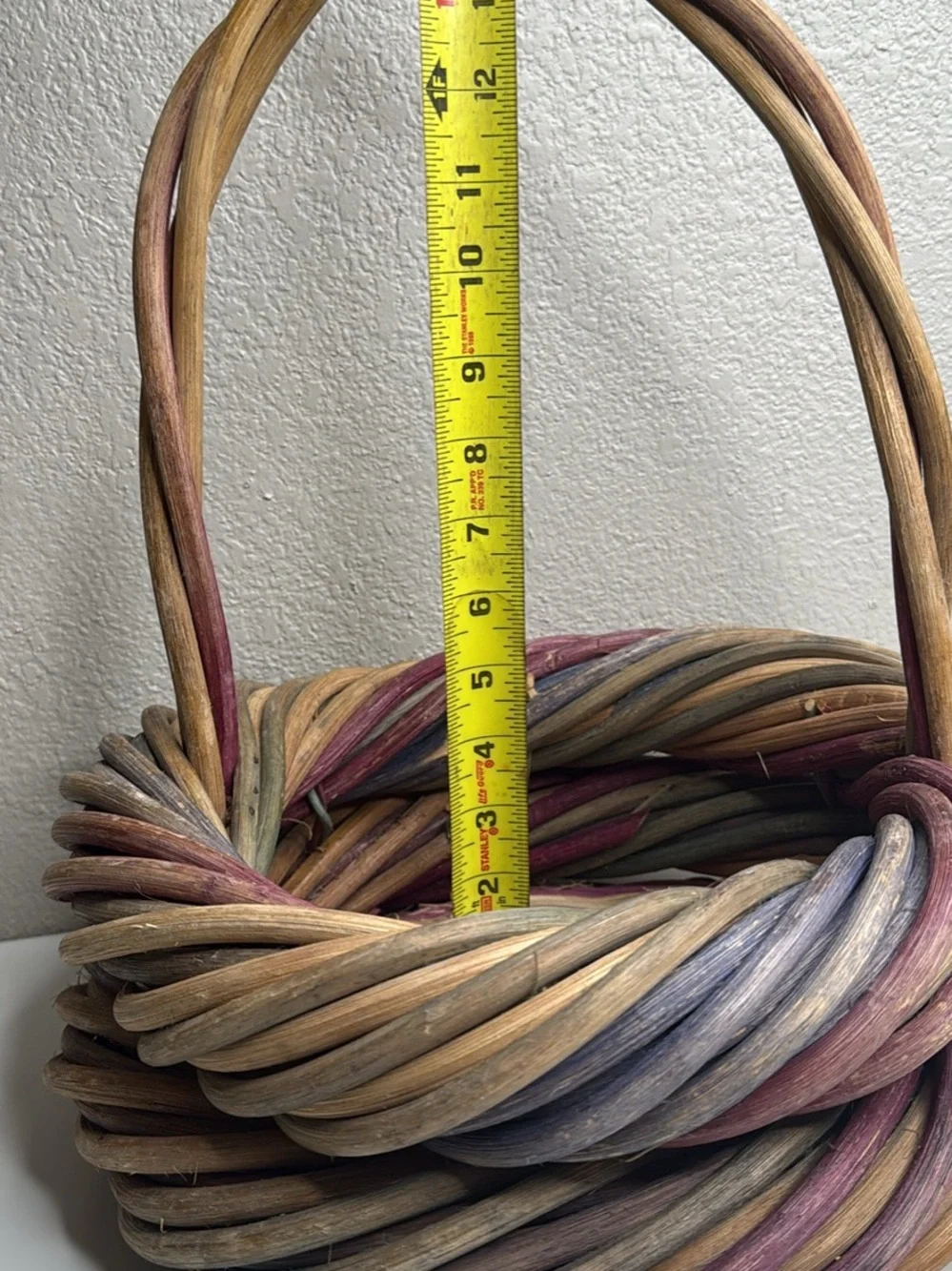 Woven Decorative Basket with Handle in Pink and Natural Tones